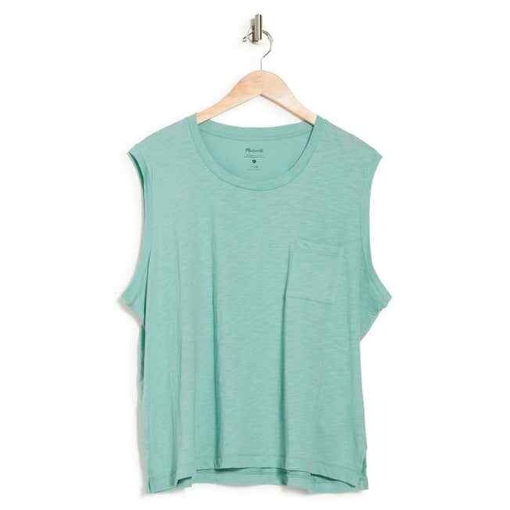 MADEWELL Pull-On Crew-Neck Pocket Slub Muscle Dusty Fern NEW Tank Top Women's 2X
